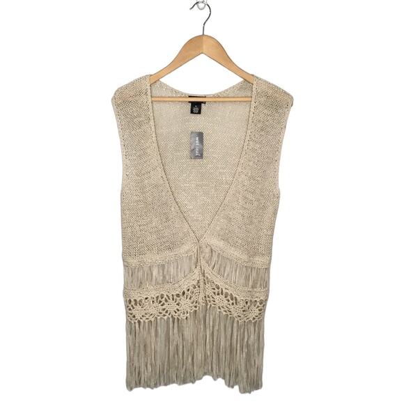 Wet Seal Sweaters - New Wet Seal Sweater Vest Womens XL Fringe Crochet Boho Festival Hippie Oatmeal